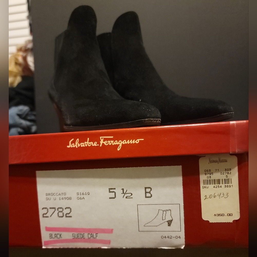 Salvatore Ferragamo Black Suede Calf Boots |  VINTAGE in Box (5.5 B)